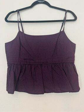 Uniqlo Burgundy Plaid Peplum Cami Top
